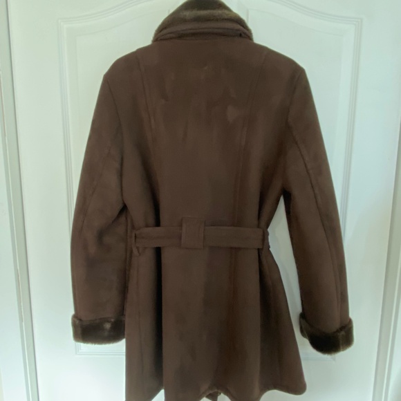 Liz Claiborne Dark Brown Faux Fur Lined Belted Fall Casual  Coat- Sz-M - Picture 2 of 16